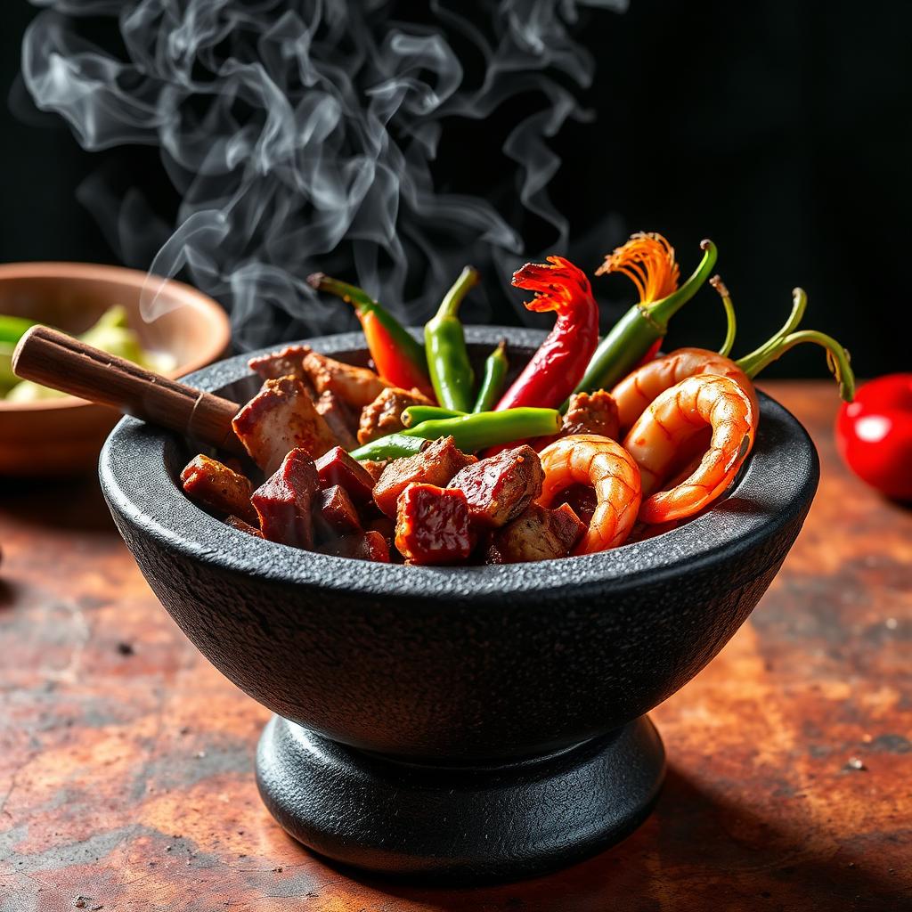 Sizzling molcajete bowl