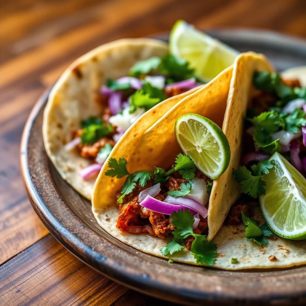 Street tacos with cilantro and lime